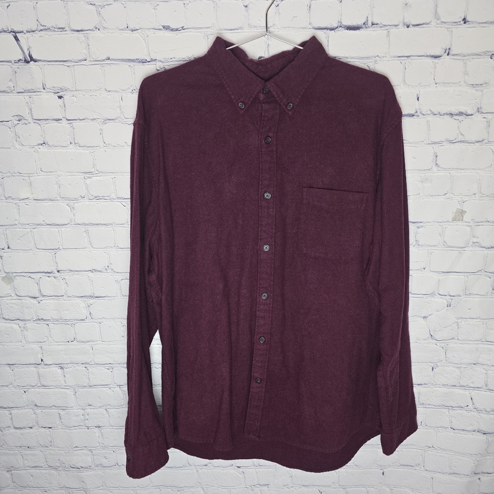 Lands' End Men's Burgundy Casual Button-Down Shirt Size Large